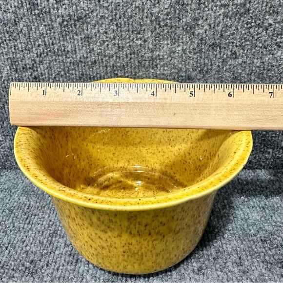 Vintage MCM planters speckled glaze yellow gold boho 70s pottery 4x6.5 and 4x9 - Picture 8 of 11